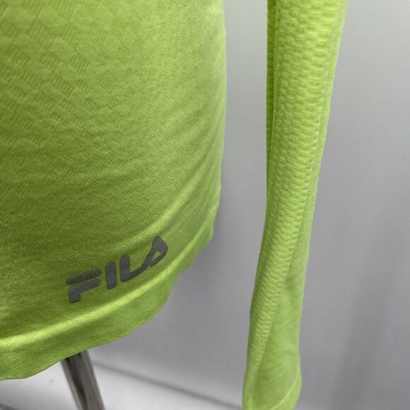 Fila Womans running hooded shirt Large Neon Green Stretchy thumb holes BoxI - Picture 3 of 7
